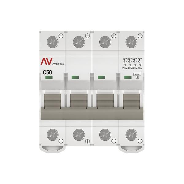 Выключатель автоматический модульный 4п C 50А 6кА AV-6 AVERES EKF mcb6-DC-4-50C-av