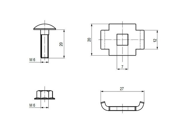 Комплект винтовой соединительный двойн. 6x20 (Винт М6+гайка) (уп.50шт) EKF vckd6x20