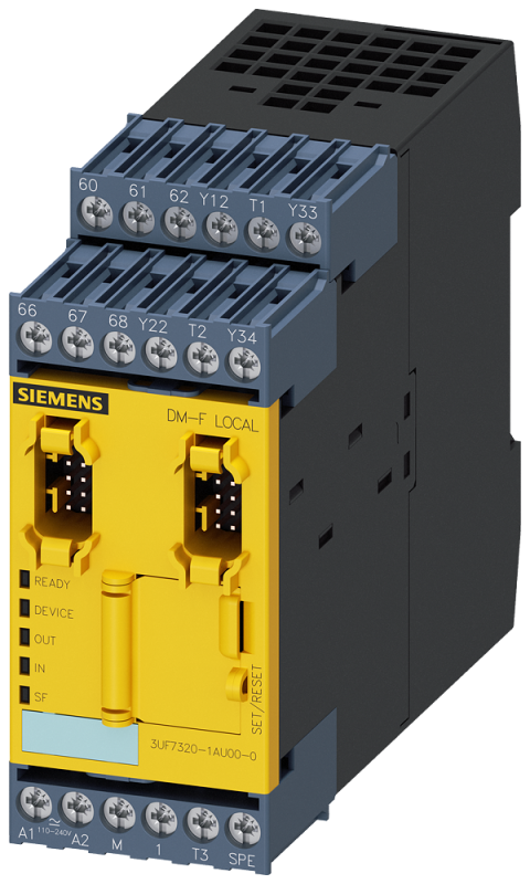Модуль дополнительный безопасности (fail-safe) dm-f local для безопасн. откл. uv 110…240В AC/DC 2 релейных выхода функции безопасности dil переключателем макс. уровень sil (iec 61508) 3 макс. уровень pl (iso 13849-1) e Siemens 3UF73201AU000