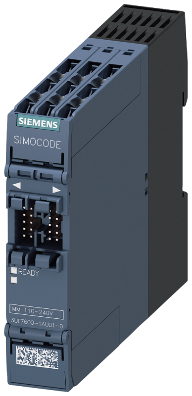 Модуль расширения многофункциональный для simocode pro s 4 входа/2 релейных выхода напряжение входов AC/DC 110-240В выходы релейные моностабильные контроль замыкания на землю (трансформатор 3ul23) контроль температуры Siemens 3UF76001AU010