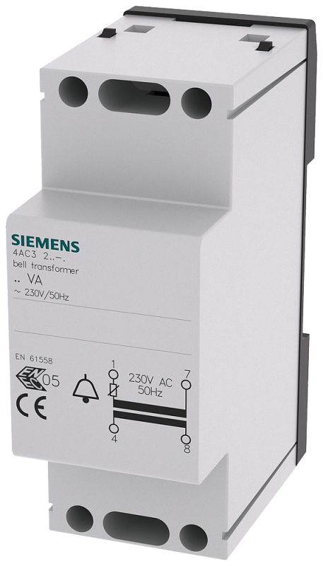 Трансформатор звонковый 8ВА PRIM 230-240В AC 50HZ SEK 8В 12В AC с PTC PROT 2MW Siemens 4AC32081