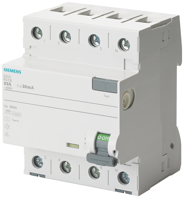 Выключатель диф. тока 3+N-п 25А 30мА 400В УЗО тип A SIEMENS 5SV33426