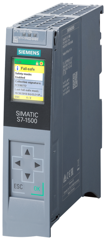 Процессор центральный SIMATIC S7-1500F CPU 1511F-1 PN рабочая память 225кБайт для программы и 1Мбайт для данных 1 интерфейс - PROFINET IRT с 2х-порт. коммутатором Siemens 6ES75111FK020AB0