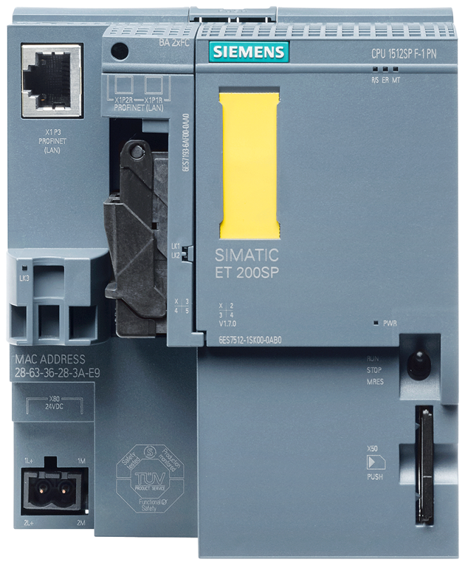 Процессор центральный SIMATIC DP CPU 1512SP F-1 PN для ET 200SP рабочая память 300кБ для программы и 1мБ для данных 1 интерфейс - PROFINET IRT С 3-порт. коммуникатором; 48 НС на битовую операцию необходима карта Siemens 6ES75121SK010AB0