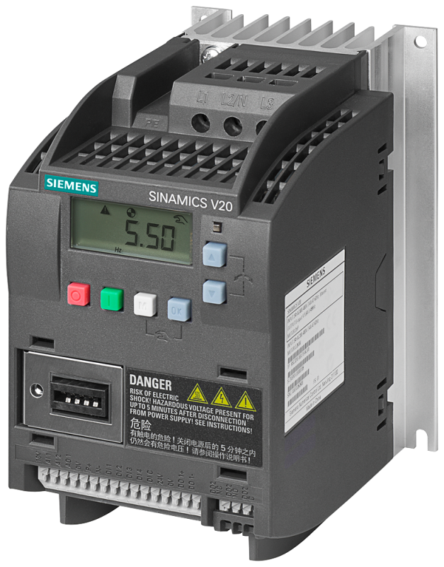Преобразователь частоты SINAMICS V20 3AC380-480В -10/+10% 47-63Гц 1.5кВт перегрузка 150% ном. тока на 60С со встроен. фильтром C3 вх./вых.: 4DI; 2DO; 2AI; 1AO ИНТЕРФЕЙС: USS/MODBUS RTU встроен. панель вор. защ. Siemens 6SL32105BE215CV0