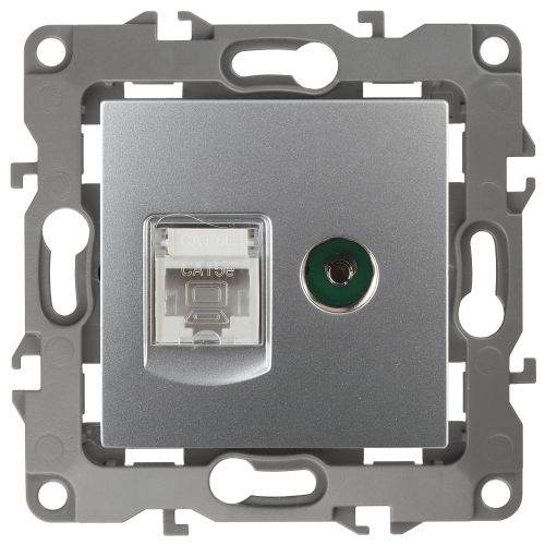 Розетка компьютерная + телевизионная Эра12 12-3110-03 RJ45 + TV IP20 алюм. Эра Б0027443