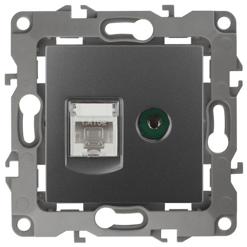 Розетка компьютерная + телевизионная Эра12 12-3110-12 RJ45 + TV IP20 графит Эра Б0027447