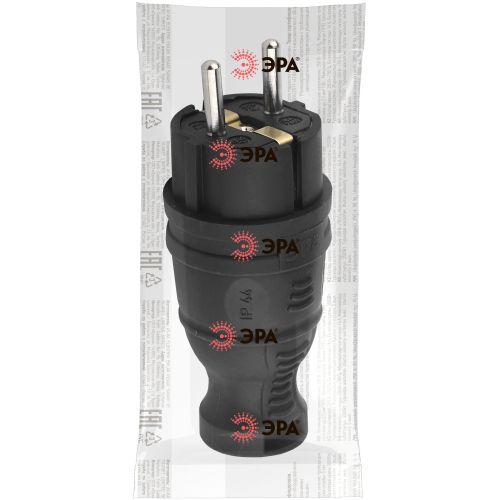 Вилка каучуковая с заземл. прям. 16А IP44 черн. Эра Б0044540
