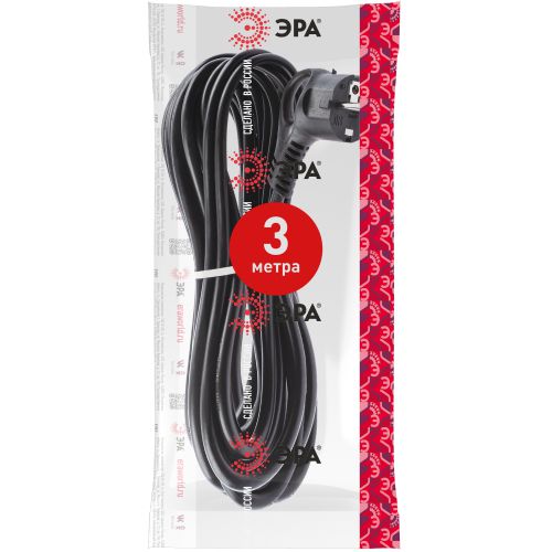 Шнур сетевой с вилкой 3м с заземл. ПВС 3х1.5 черн. U-3x1.5-3m-B ЭРА Б0048709