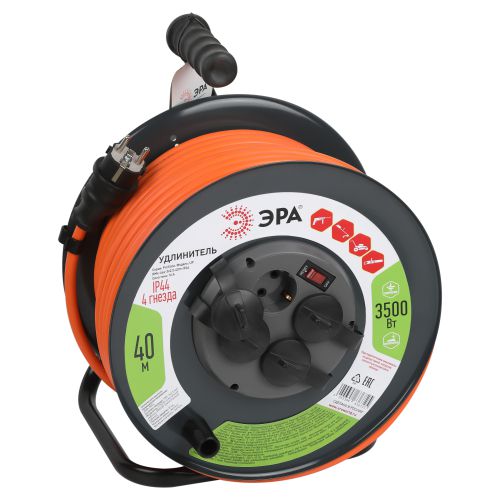 Удлинитель на катушке 4х40м с заземл. с выключателем RMx-4es-3x2.5-40m-IP44 ПВС Эра Б0052921