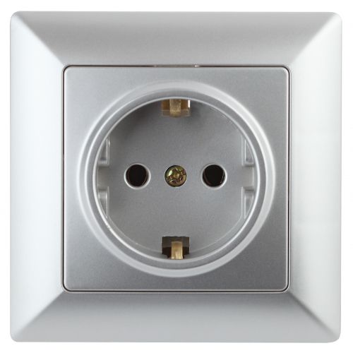 Розетка 1-м СП Solo 4-202-03 16А 250В IP20 2P+E Schuko с заземл. алюм. Intro Б0053651