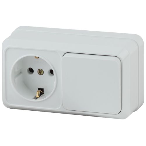 2-701-01 Блок Quadro 1кл.выкл+розетка з/к гориз. белый (6)
