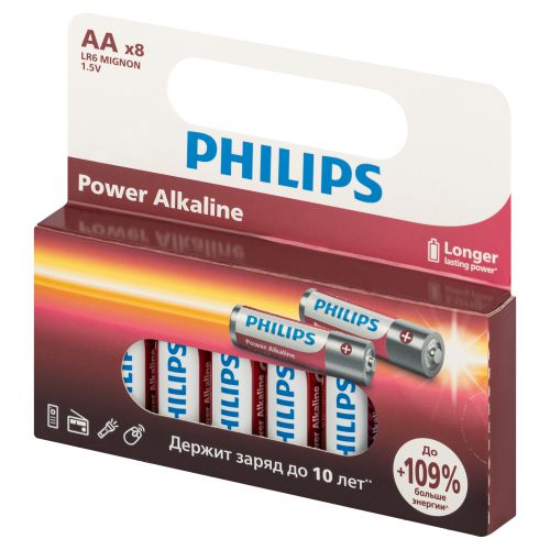 Элемент питания алкалиновый AA/LR6 1.5В Power (блист.8шт) LR6P8W/51 Philips Б0064634