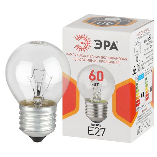 Лампа накаливания P45 60Вт шар прозрачная E27/E27 230В Эра Б0066558