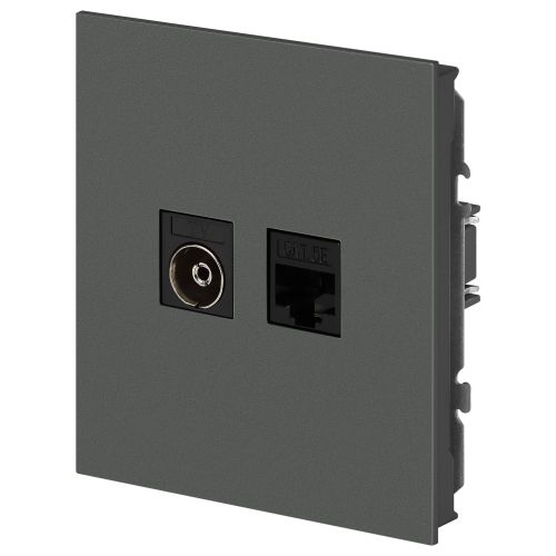 Розетка комбинированная СП Arktik RJ45 + TV 16А IP20 250В графит Эра Б0070499