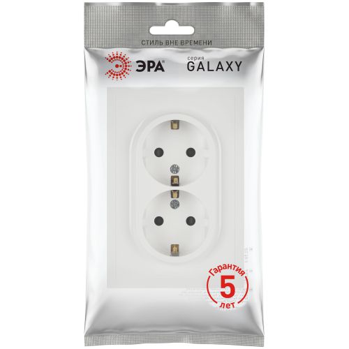 Розетка 2-м СП Galaxy 16А IP20 250В с заземл. бел. матов. Эра Б0070691
