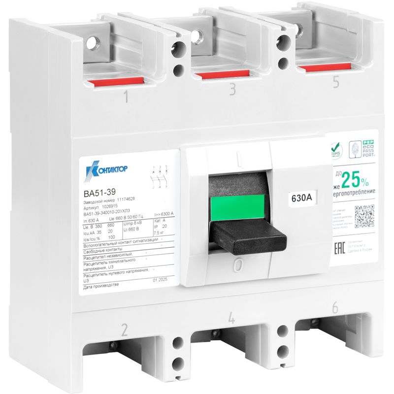 Выключатель автоматический 3п 630А 35кА ВА51-39-340010-20 УХЛ3 660В Контактор 1004779