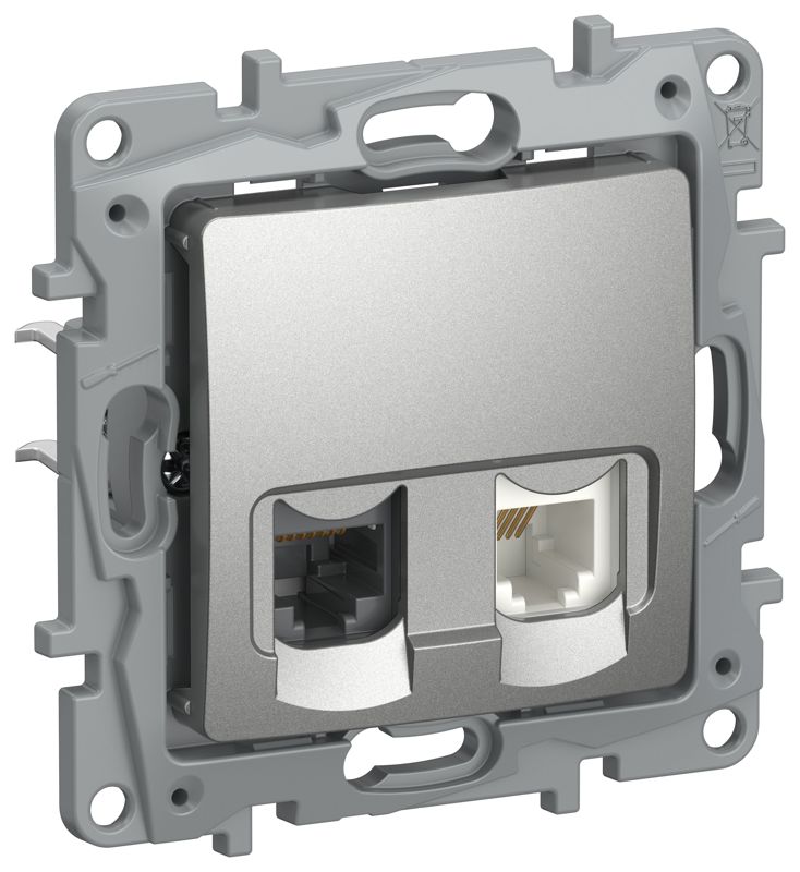 Розетка двойная RJ11+RJ45 кат.5E UTP 6724521 алюм. IEKETIKA IEK 6724521