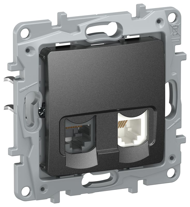 Розетка двойная RJ11+RJ45 кат.5E UTP 6726521 антр. IEKETIKA IEK 6726521