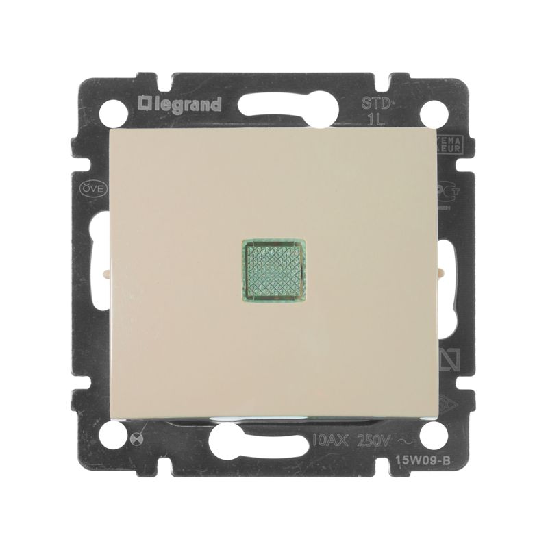 Переключатель проходной 1-кл. СП Valena 16А IP31 250В с зел. подсветкой механизм сл. кость IEK 774103