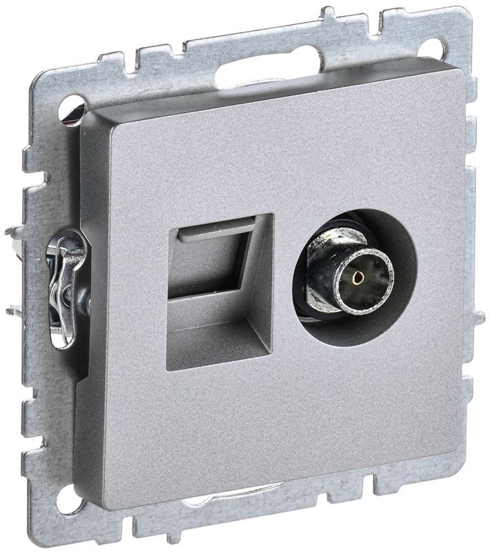 Розетка компьютерная + телевизионная 2-м Brite РТВ/РК12-БрА RJ45 кат.5E + TV механизм алюм. IEK BR-AK20-1-K47