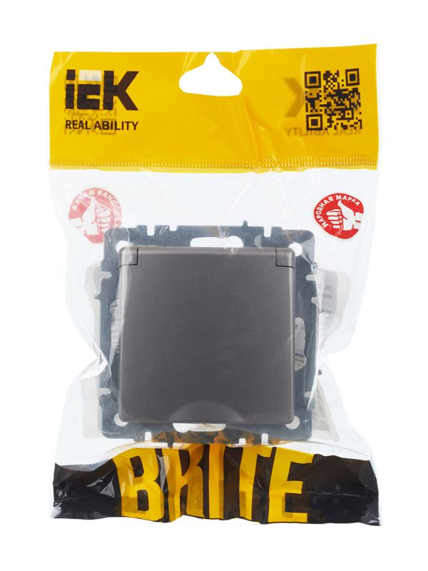 Розетка BRITE РСбш10-3-44-БрС 16А IP44 с заземл. защ. шторки с крышкой механизм сталь IEK BR-R16-16-44-K46