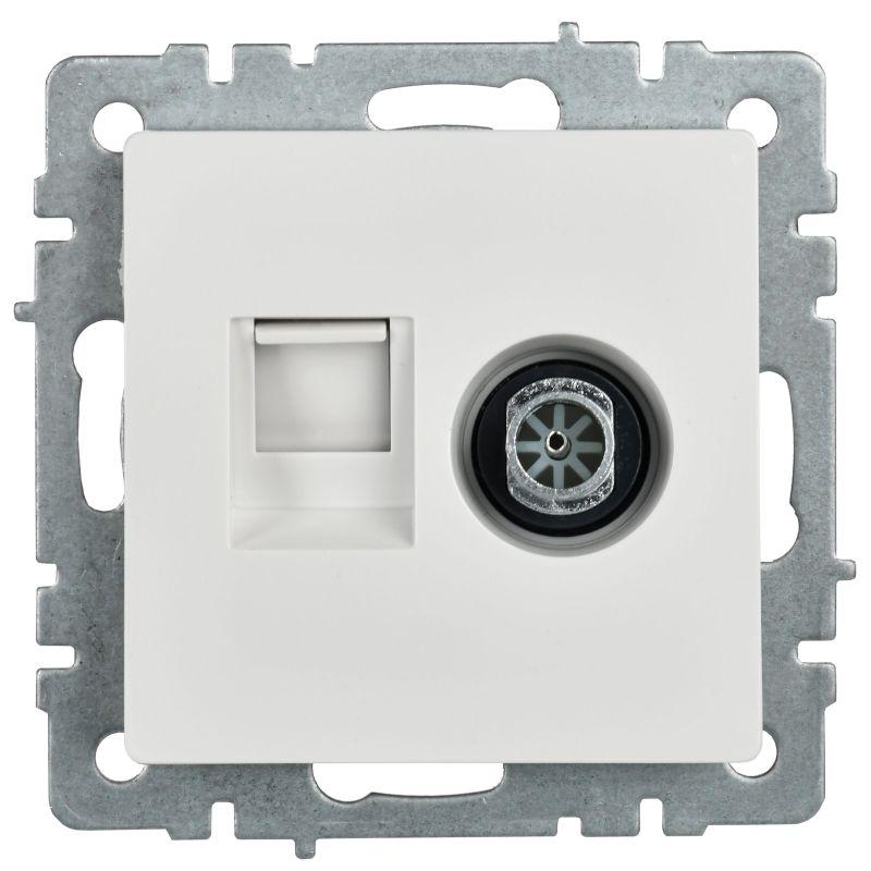 Розетка компьютерная + телевизионная 2-м Brite РТВ/РК12-БрБ RJ45 кат.5E + TV механизм бел. IEK BR-AK