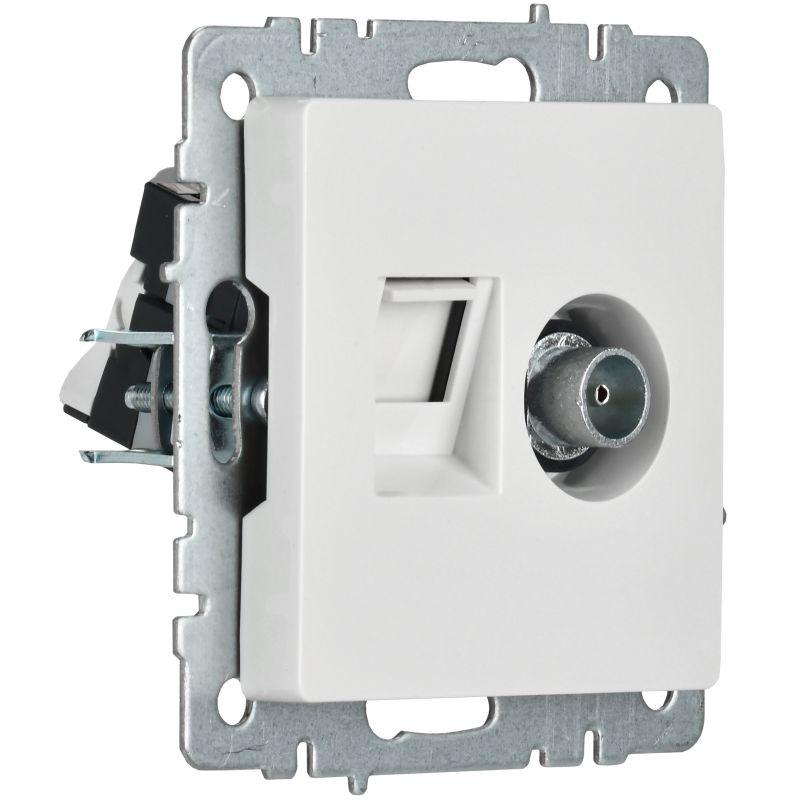 Розетка компьютерная + телевизионная 2-м Brite РТВ/РК12-БрБ RJ45 кат.5E + TV механизм бел. IEK BR-AK