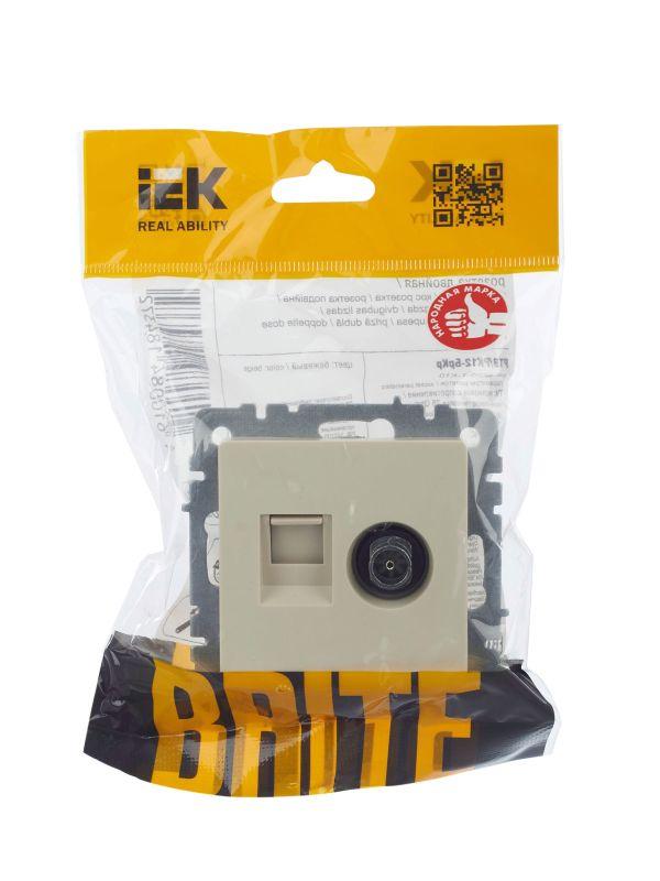 Розетка компьютерная + телевизионная 2-м Brite РТВ/РК12-БрКр RJ45 кат.5E + TV механизм беж. IEK BR-A