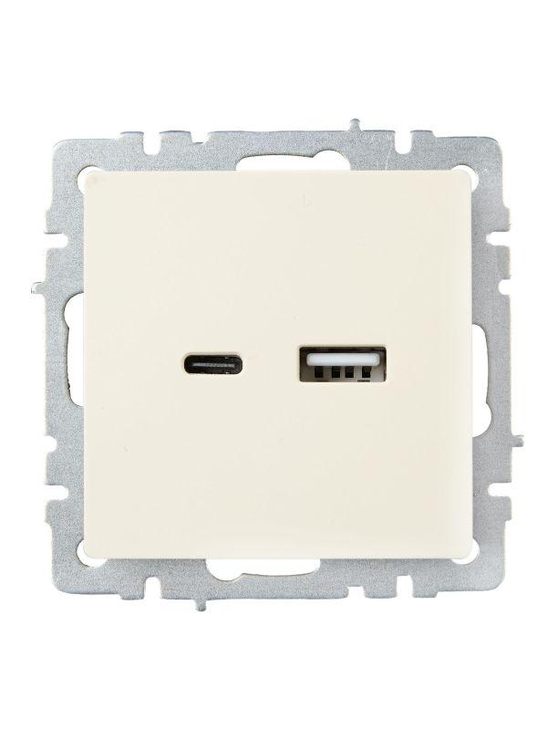 Розетка BRITE USB A+C 18Вт РЮ11-1-БрКр механизм беж. IEK BR-U22-018-K10
