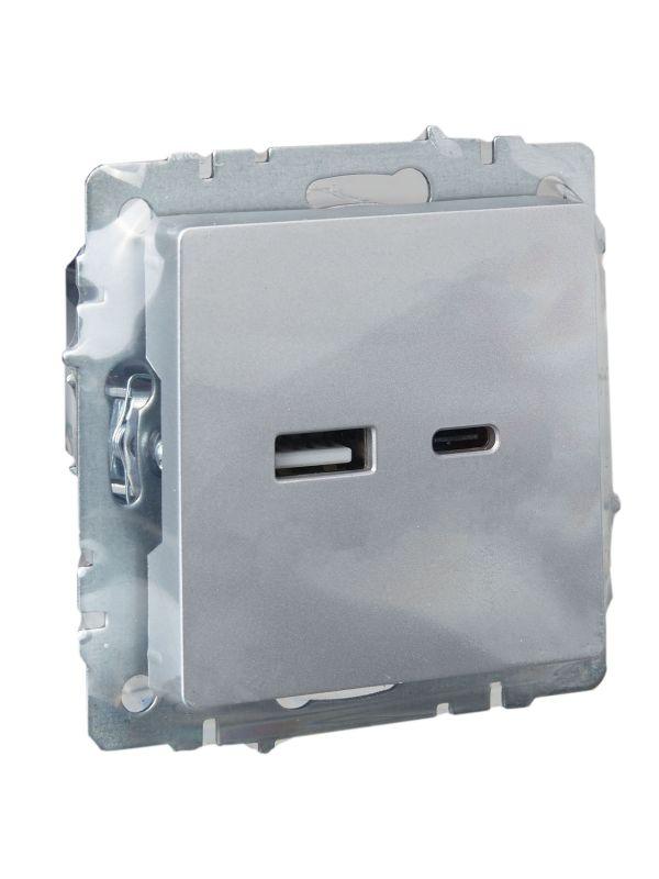 Розетка BRITE USB A+C 18Вт РЮ11-1-БрА механизм алюм. IEK BR-U22-018-K47