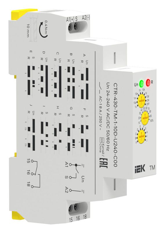 Реле времени многофункц. TM 1 контакт 24-240В AC/DC IEK CTR-430-TM-1-10D-U240-C00