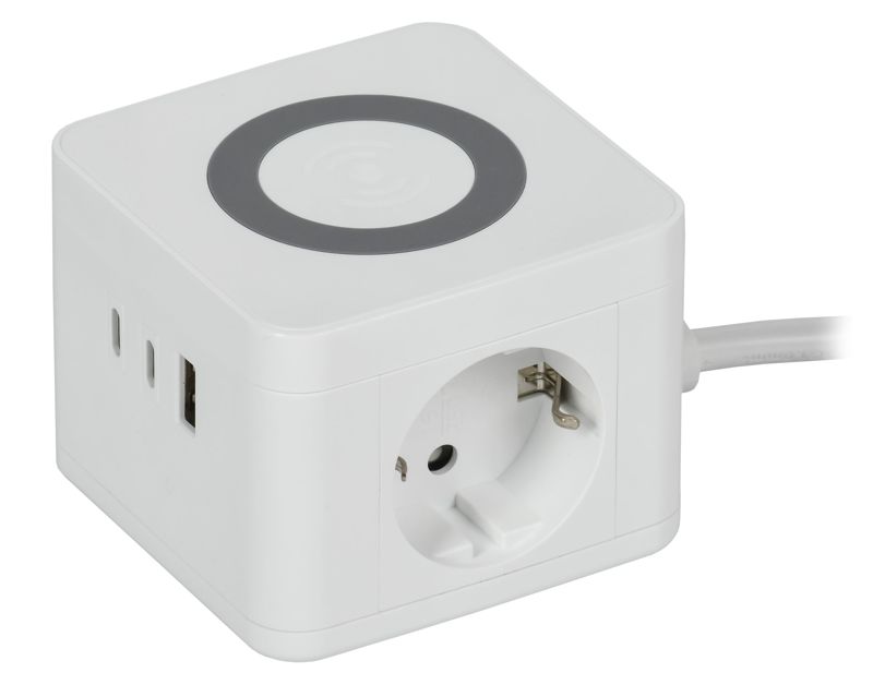 Удлинитель 2х1.3м 16А IP20 Qi У02К 10Вт USB A+C 3х1 бел. DOMINIC IEK DN-YP31-16-02-01-ZKU-K01