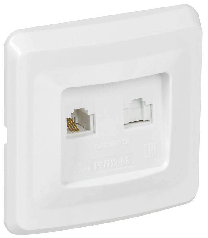 Розетка компьютерная + телефонная 2-м СП Вега РК/Т12-ВБ RJ45 + RJ11 бел. GENERICA EIV20-K01-DM