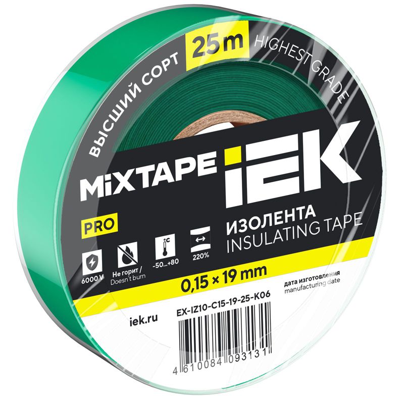 Изолента 0.15х19мм (рул.25м) зел. IEK EX-IZ10-C15-19-25-K06