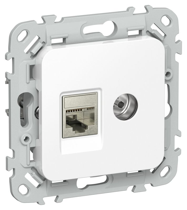 Розетка 2-м СП FLITE РКТВ6-2-1-ФлБ RJ45/TV кат.6 STP механизм бел. IEK FI-AK21-2-K01