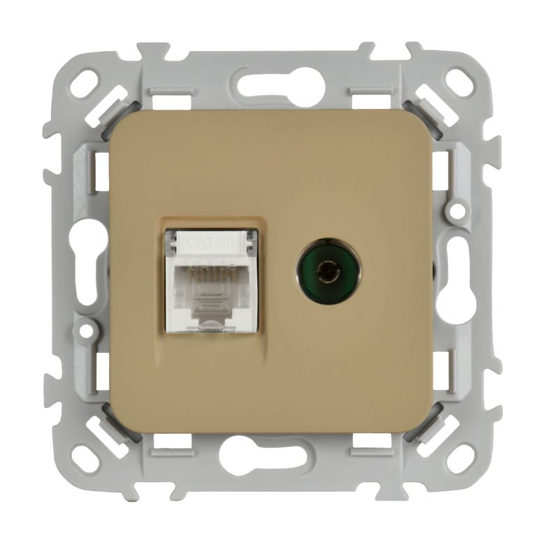 Розетка 2-м СП FLITE РКТВ5е-2-0-ФлХ RJ45/TV кат.5E UTP механизм хаки IEK FI-AK22-1-K59
