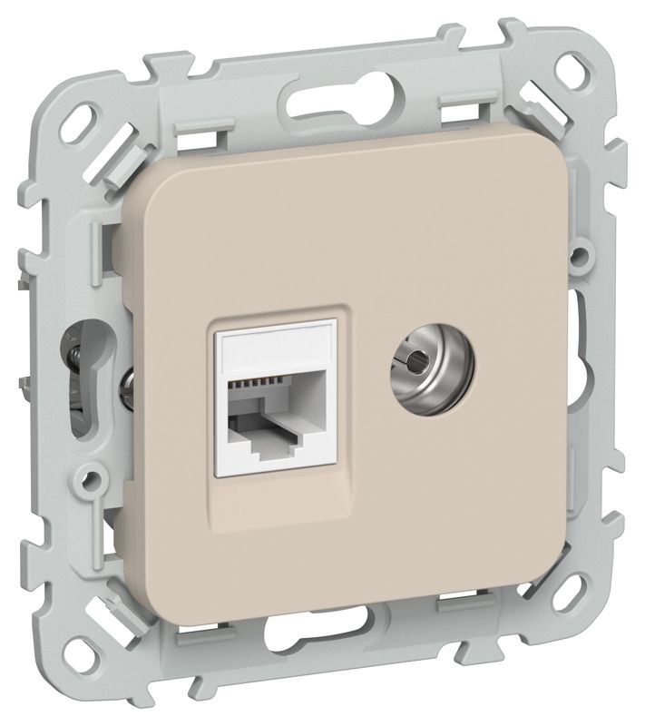 Розетка 2-м СП FLITE РКТВ5е-2-0-ФлЛ RJ45/TV кат.5E UTP механизм льняной IEK FI-AK22-1-K88