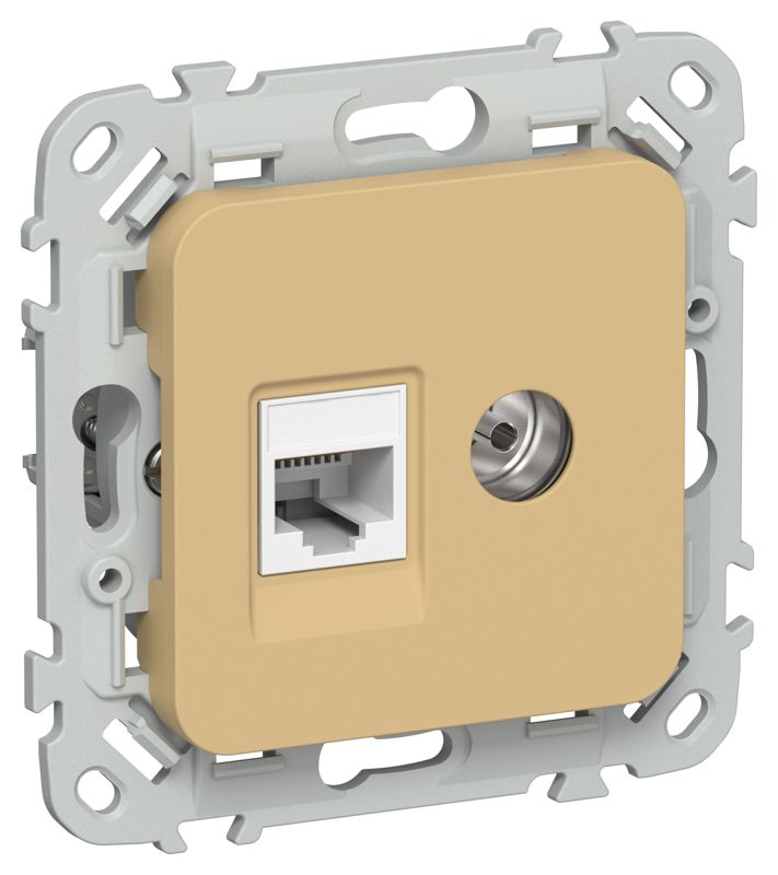 Розетка 2-м СП FLITE РКТВ5е-2-0-ФлШм RJ45/TV кат.5E UTP механизм шамуа IEK FI-AK22-1-K89