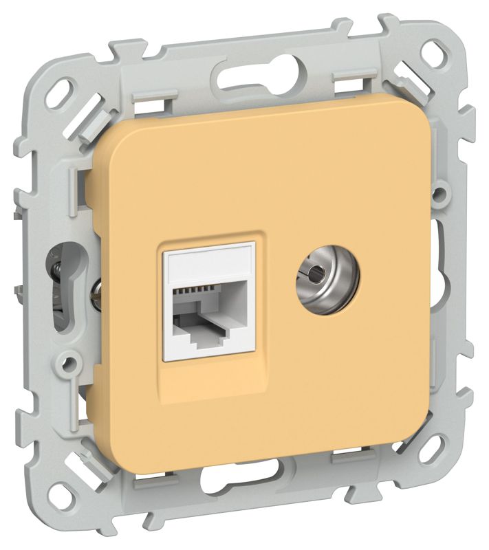 Розетка 2-м СП FLITE РКТВ5е-2-0-ФлЗ RJ45/TV кат.5E UTP механизм золотарник IEK FI-AK22-1-K90
