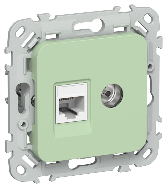 Розетка 2-м СП FLITE РКТВ5е-2-0-ФлФ RJ45/TV кат.5E UTP механизм фисташк. IEK FI-AK22-1-K93