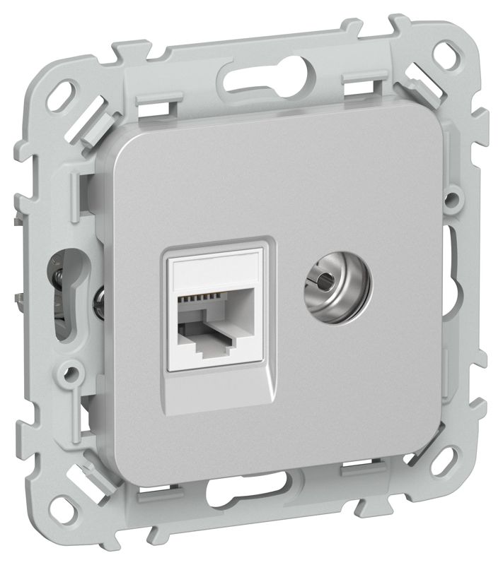 Розетка 2-м СП FLITE РКТВ6-2-0-ФлА RJ45/TV кат.6 UTP механизм алюм. IEK FI-AK22-2-K47