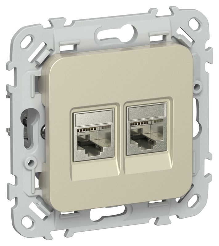 Розетка 2-м СП FLITE РКТ5е/3-2-1-ФлШ RJ45/RJ11 кат.5E/3 STP механизм шампань IEK FI-KT21-1-K37