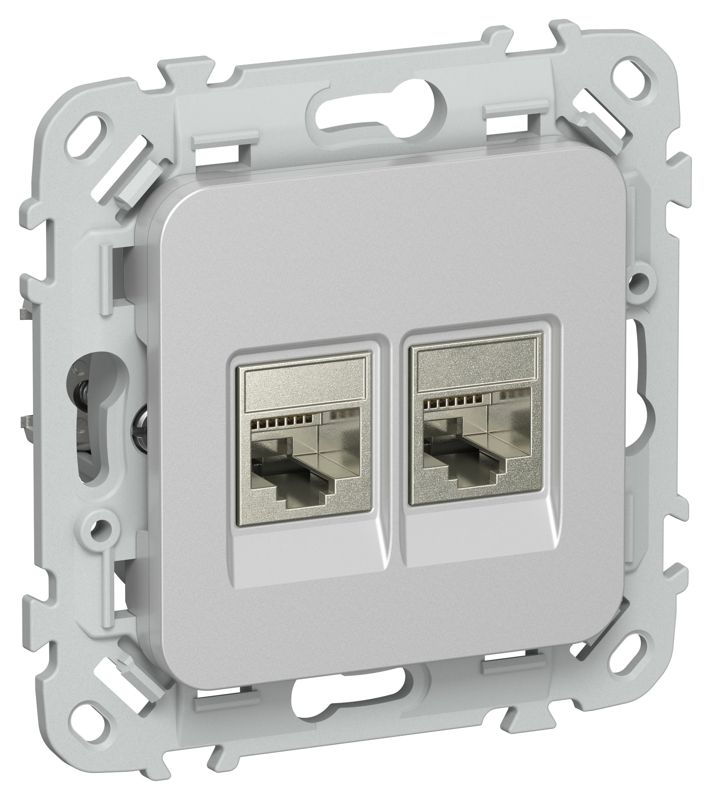 Розетка 2-м СП FLITE РКТ6/3-2-1-ФлА RJ45/RJ11 кат.6/3 STP механизм алюм. IEK FI-KT21-2-K47