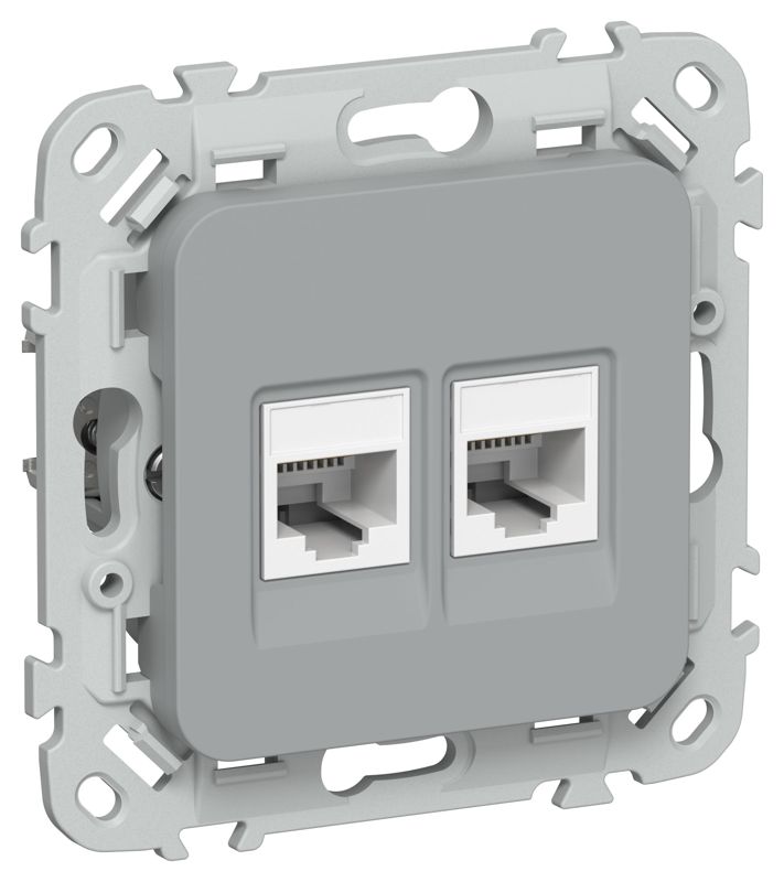 Розетка 2-м СП FLITE РКТ5е/3-2-0-ФлС RJ45/RJ11 кат.5E/3 UTP механизм сер. IEK FI-KT22-1-K03