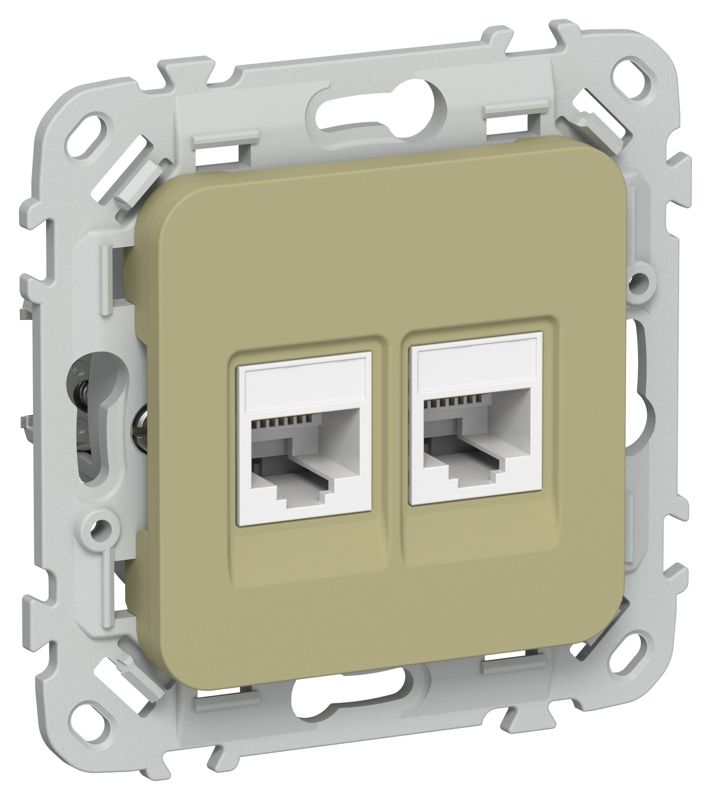 Розетка 2-м СП FLITE РКТ5е/3-2-0-ФлО RJ45/RJ11 кат.5E/3 UTP механизм олив. IEK FI-KT22-1-K26