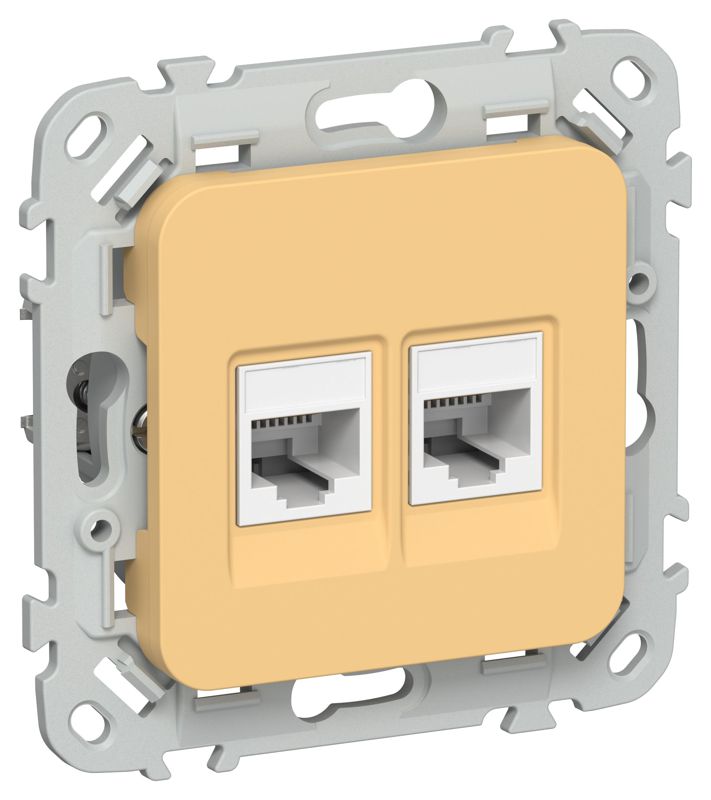 Розетка 2-м СП FLITE РКТ5е/3-2-0-ФлЗ RJ45/RJ11 кат.5E/3 UTP механизм золотарник IEK FI-KT22-1-K90