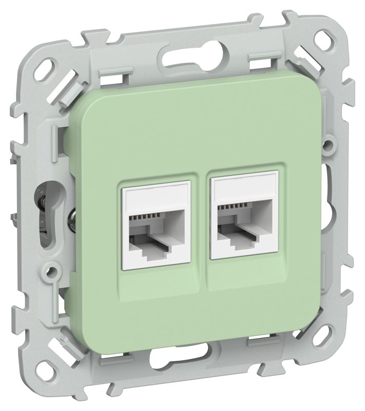 Розетка 2-м СП FLITE РКТ5е/3-2-0-ФлФ RJ45/RJ11 кат.5E/3 UTP механизм фисташк. IEK FI-KT22-1-K93
