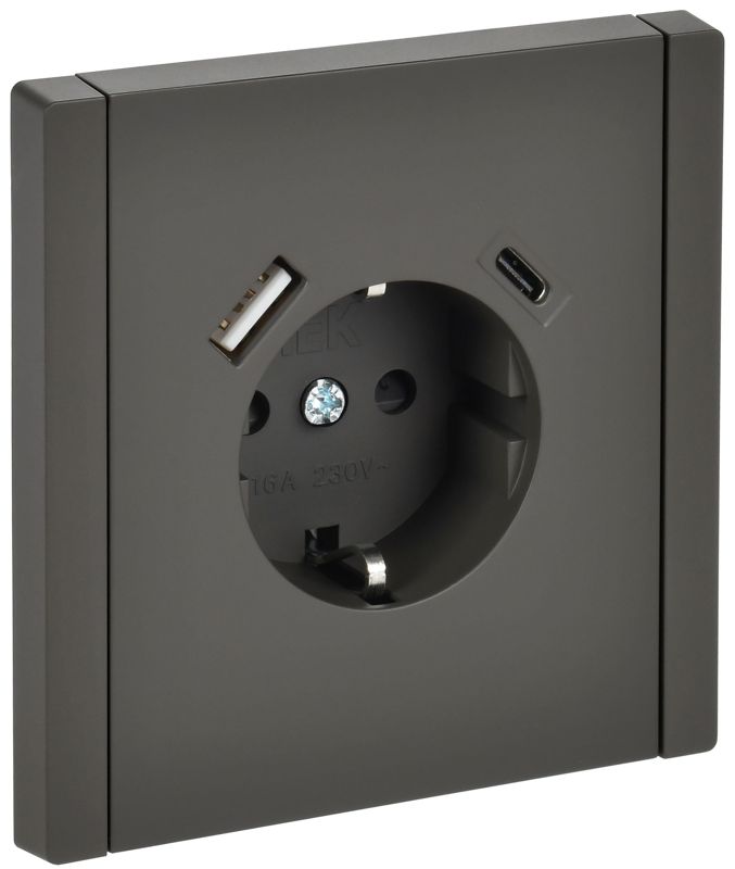 Розетка FORTE&PIANO FP347 16А USB A+C 18Вт с заземл. защ. шторки винт. крепл. сер. IEK FP-R14-16-U22-018-K03