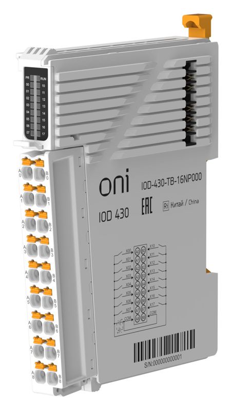 Модуль дискретного ввода IOD 430 16 сигналов NPN/PNP ONI IOD-430-TB-16NP000 Модуль дискретного ввода IOD 430 16 сигналов NPN/PNP ONI IOD-430-TB-16NP000